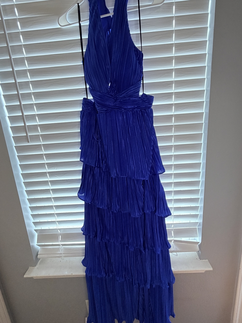 Lulus Mulholland Plisse Blue Tiered Maxi Dress with Side Cutout - Picture 3 of 6